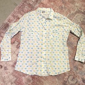 Mojo Sportfishing Gear Men's Fish Print Long Sleeve Button-Up Shirt Size L White